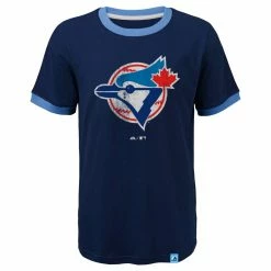 MAJESTIC Toronto Blue Jays Baseball Stripes Kids Ringer Tee